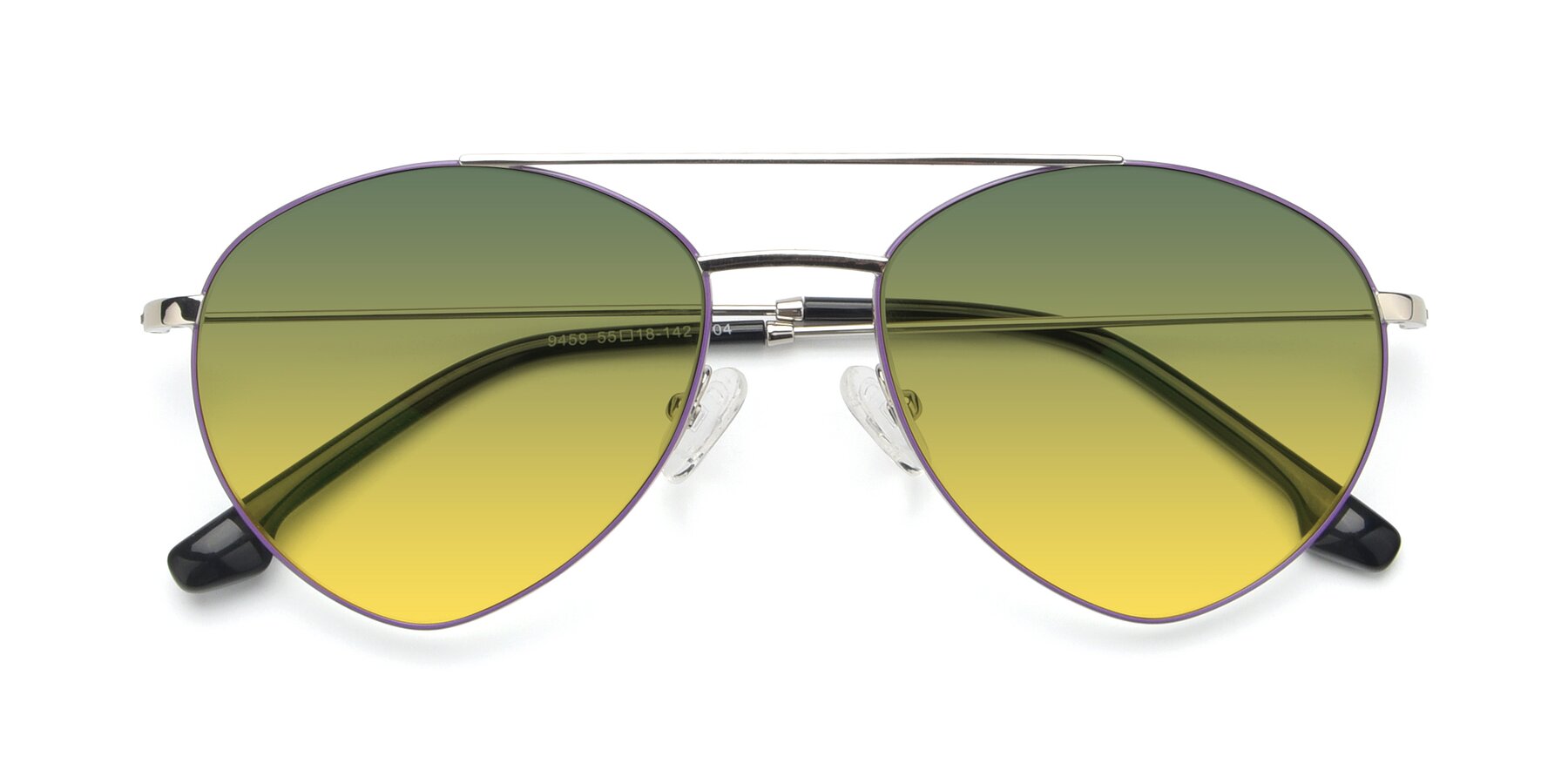 Folded Front of 9459 in Silver-Purple with Green / Yellow Gradient Lenses