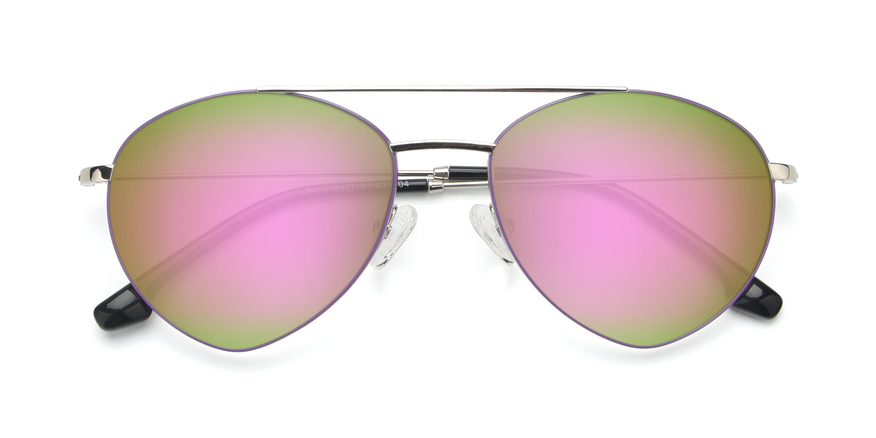Folded Front of 9459 in Silver-Purple with Pink Mirrored Lenses