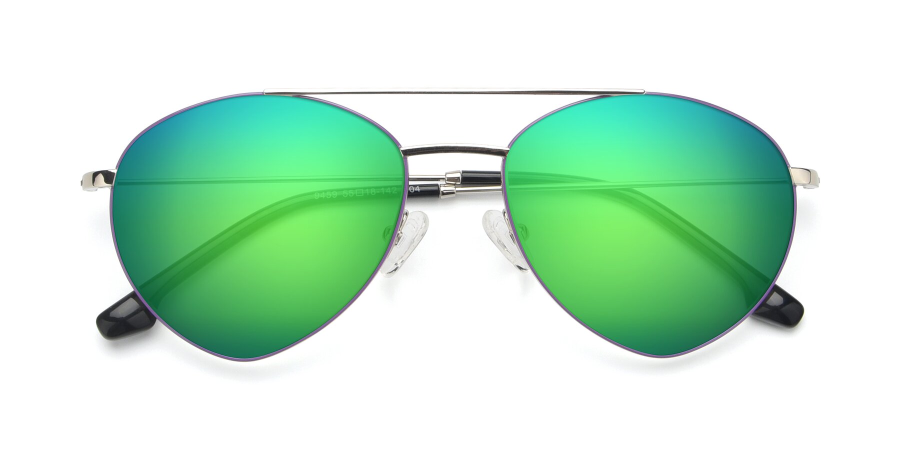 Folded Front of 9459 in Silver-Purple with Green Mirrored Lenses