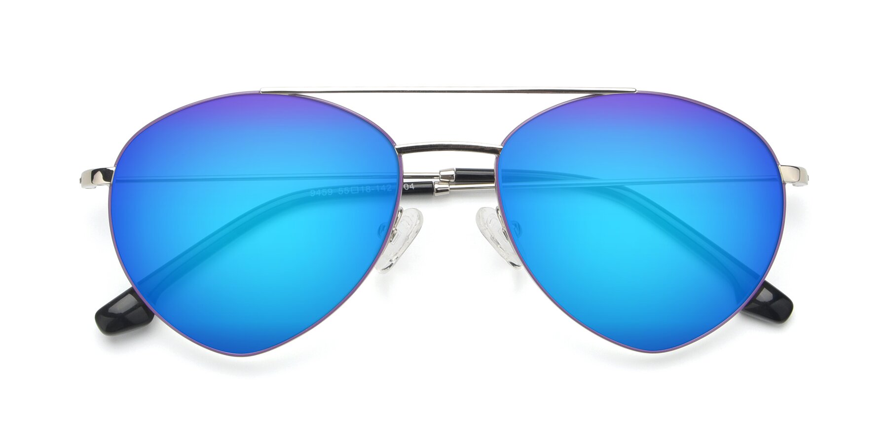 Folded Front of 9459 in Silver-Purple with Blue Mirrored Lenses