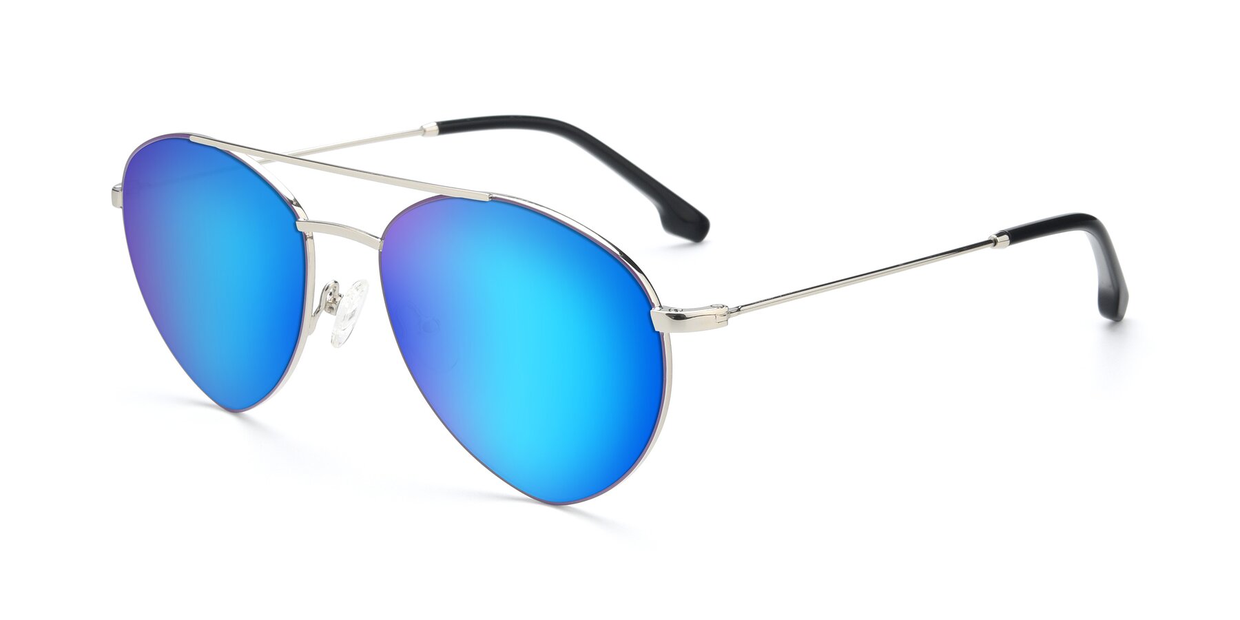 Angle of 9459 in Silver-Purple with Blue Mirrored Lenses
