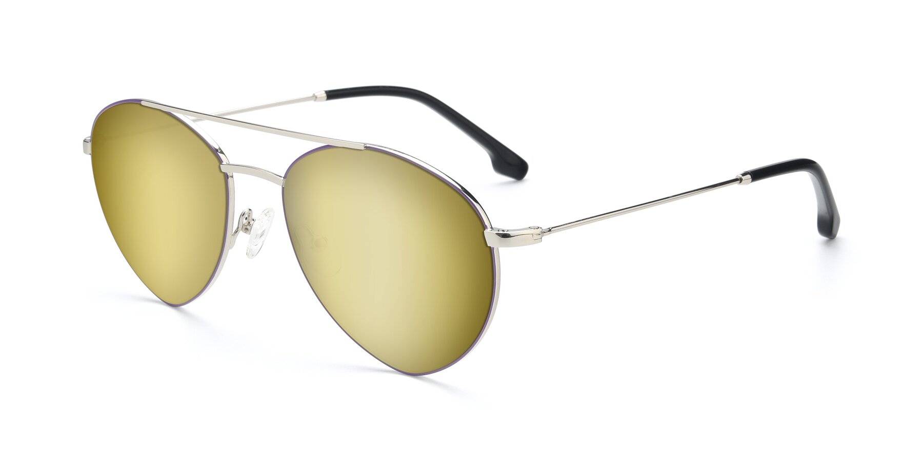 Angle of 9459 in Silver-Purple with Gold Mirrored Lenses