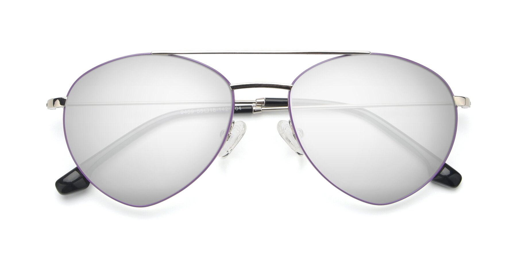 Folded Front of 9459 in Silver-Purple with Silver Mirrored Lenses