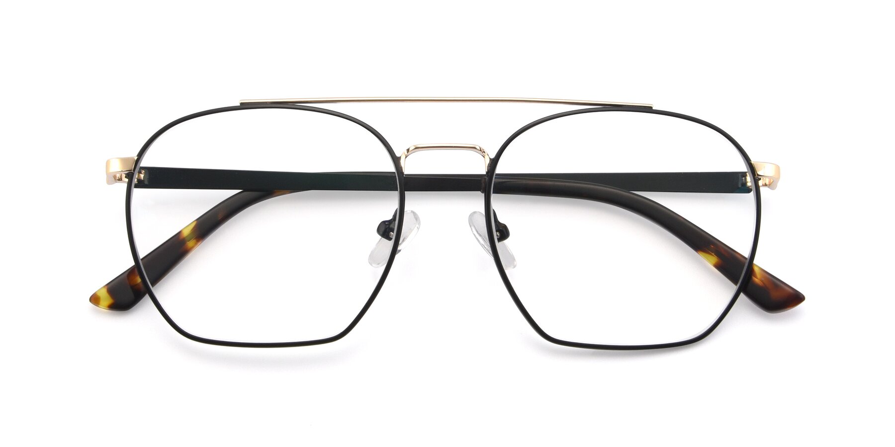 Folded Front of 9425 in Black-Gold with Clear Eyeglass Lenses