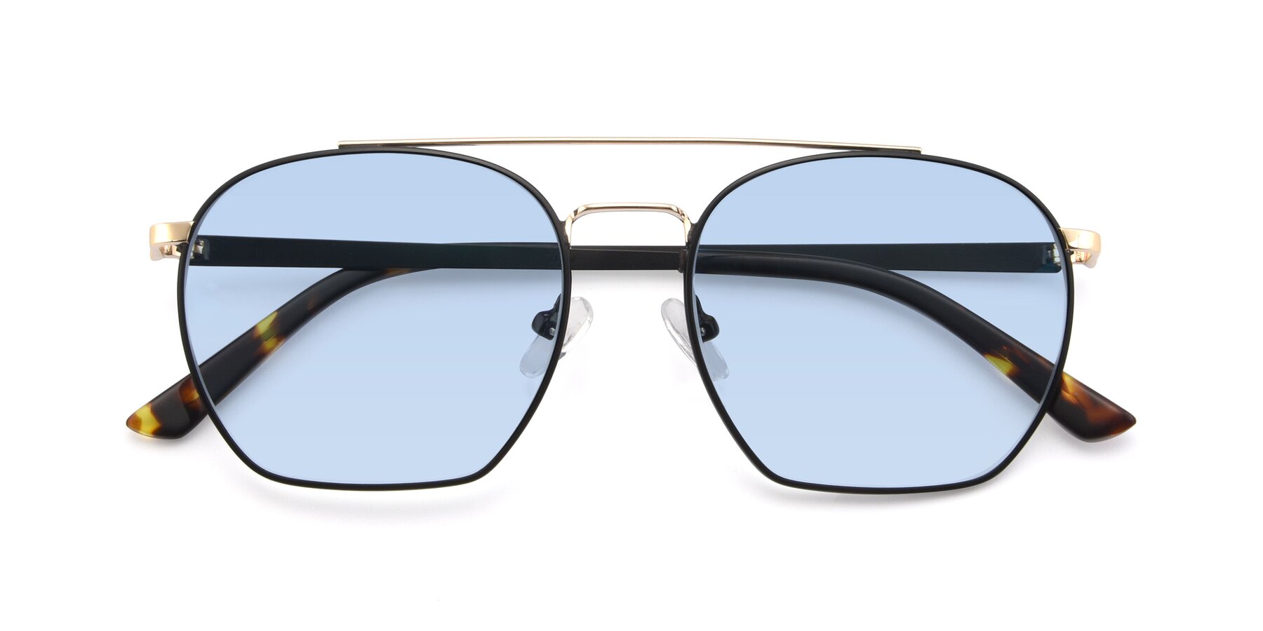 Folded Front of 9425 in Black-Gold with Light Blue Tinted Lenses