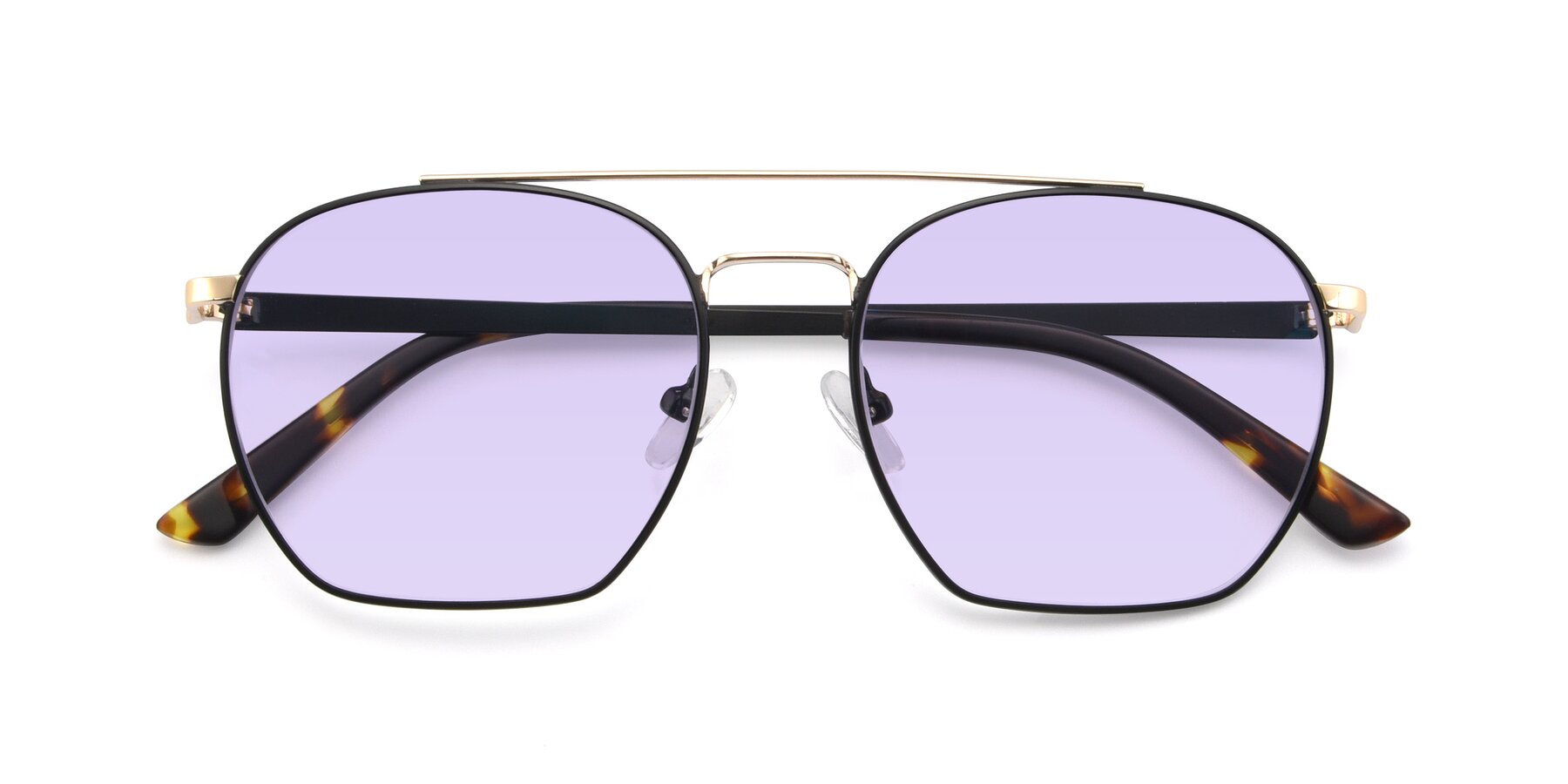 Folded Front of 9425 in Black-Gold with Light Purple Tinted Lenses