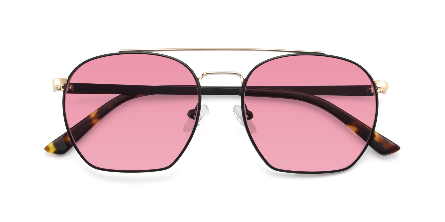 Folded Front of 9425 in Black-Gold with Pink Tinted Lenses