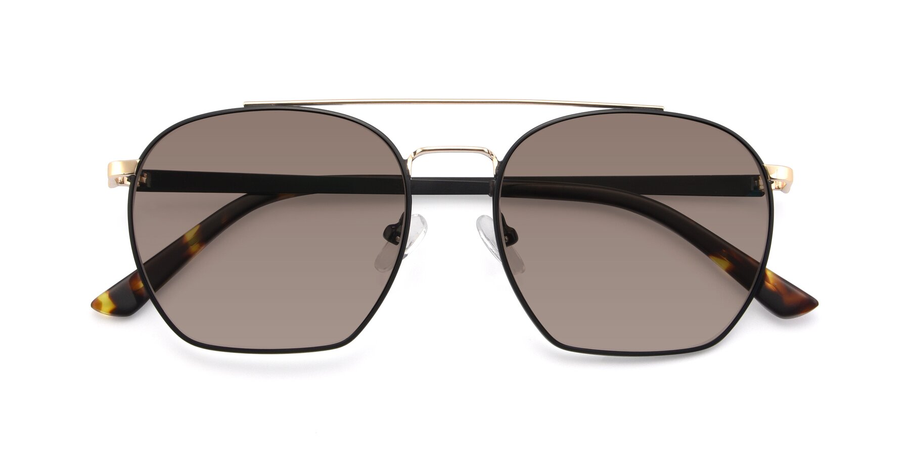 Folded Front of 9425 in Black-Gold with Medium Brown Tinted Lenses