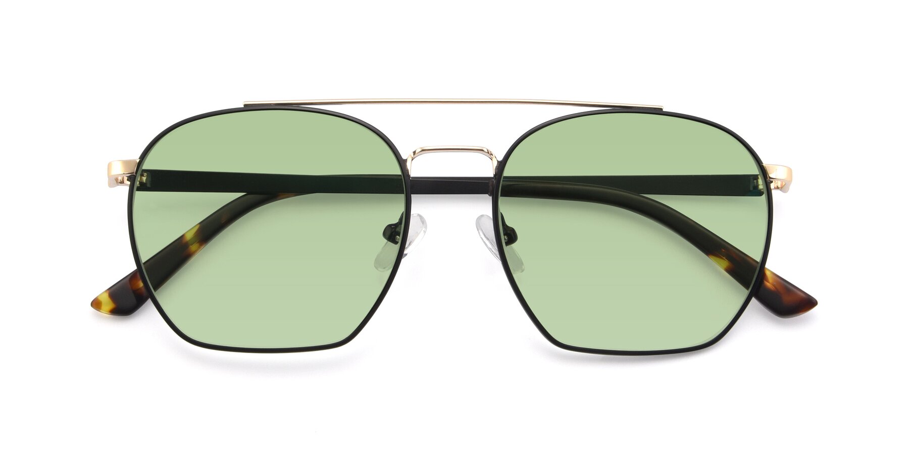 Folded Front of 9425 in Black-Gold with Medium Green Tinted Lenses