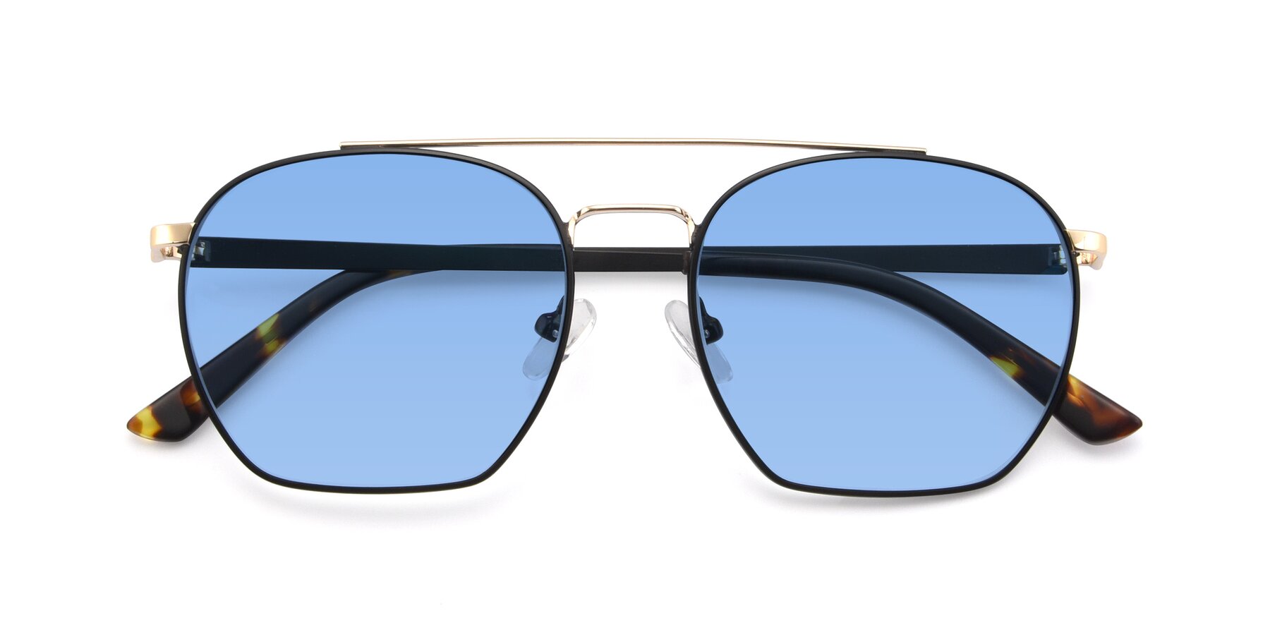Folded Front of 9425 in Black-Gold with Medium Blue Tinted Lenses