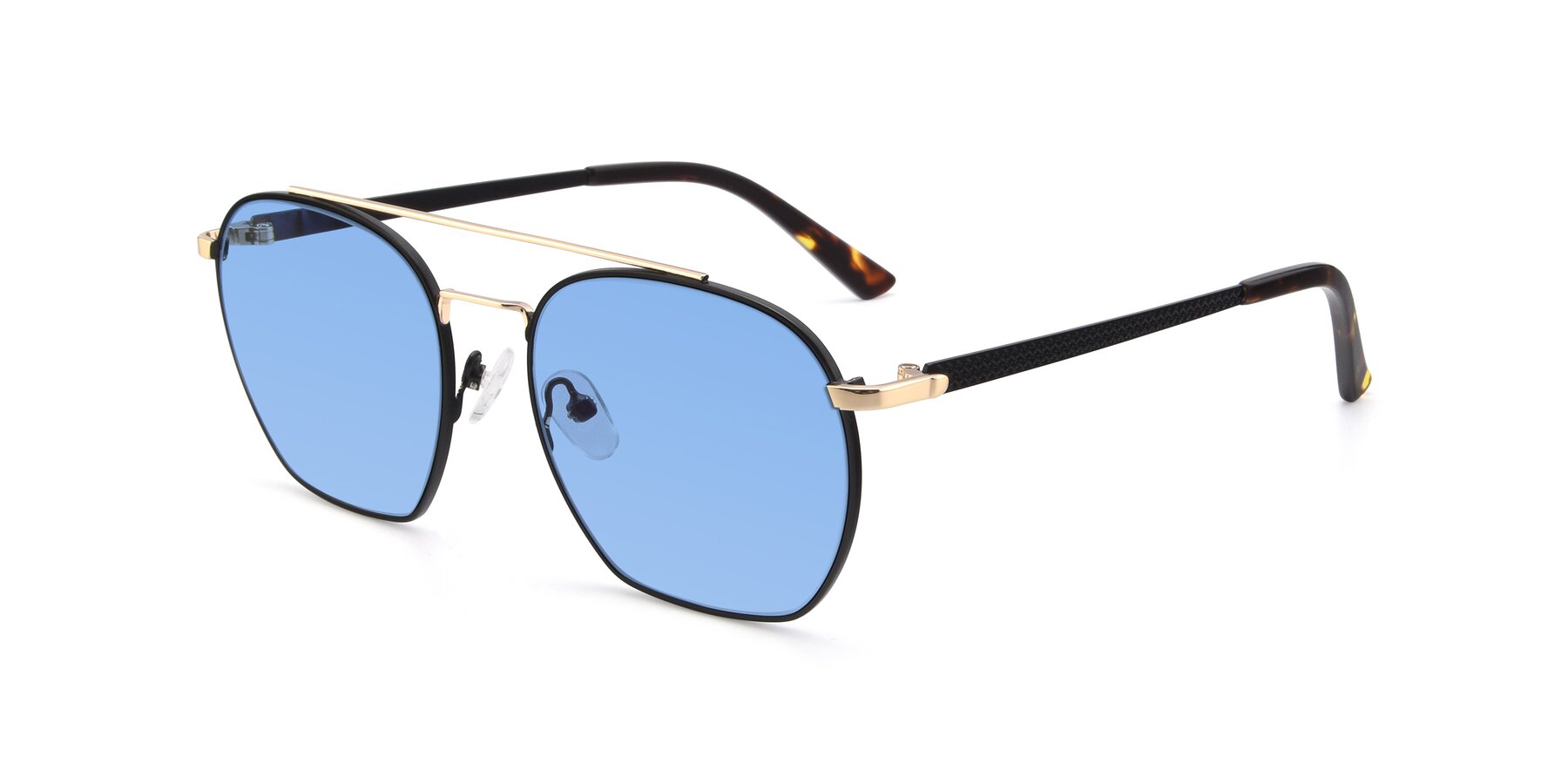 Angle of 9425 in Black-Gold with Medium Blue Tinted Lenses