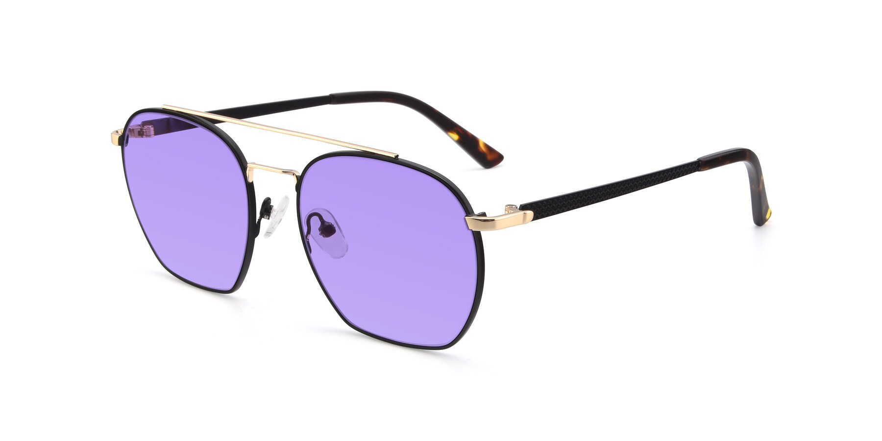 Angle of 9425 in Black-Gold with Medium Purple Tinted Lenses