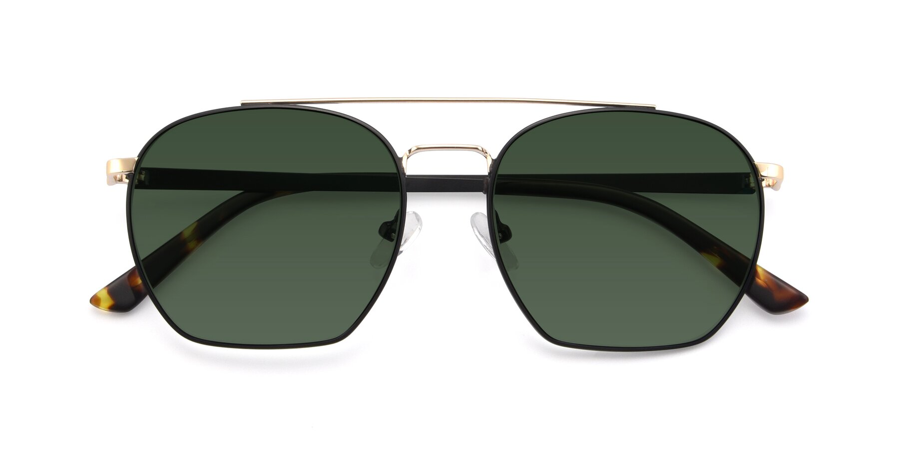 Folded Front of 9425 in Black-Gold with Green Tinted Lenses
