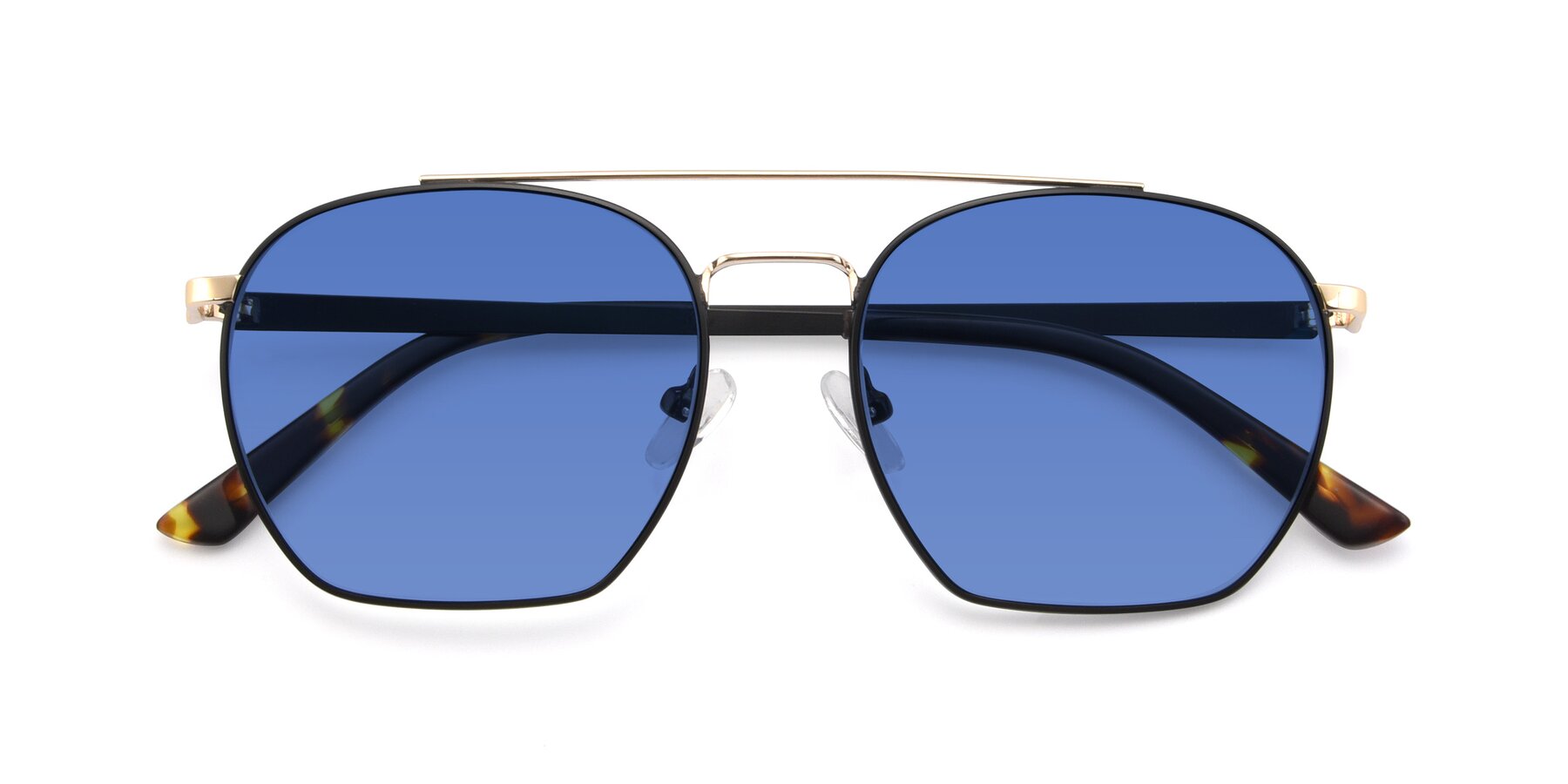 Folded Front of 9425 in Black-Gold with Blue Tinted Lenses