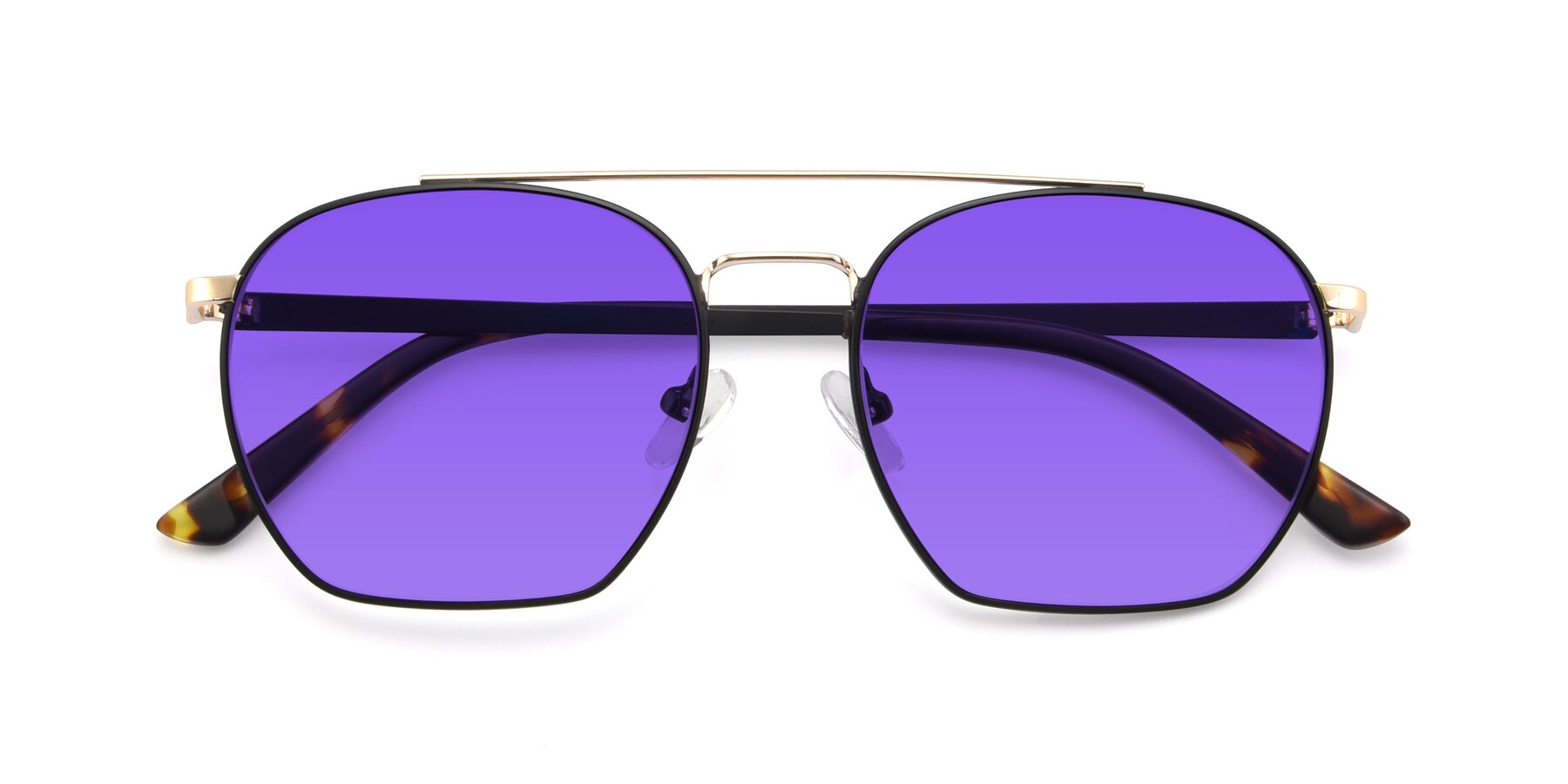Folded Front of 9425 in Black-Gold with Purple Tinted Lenses