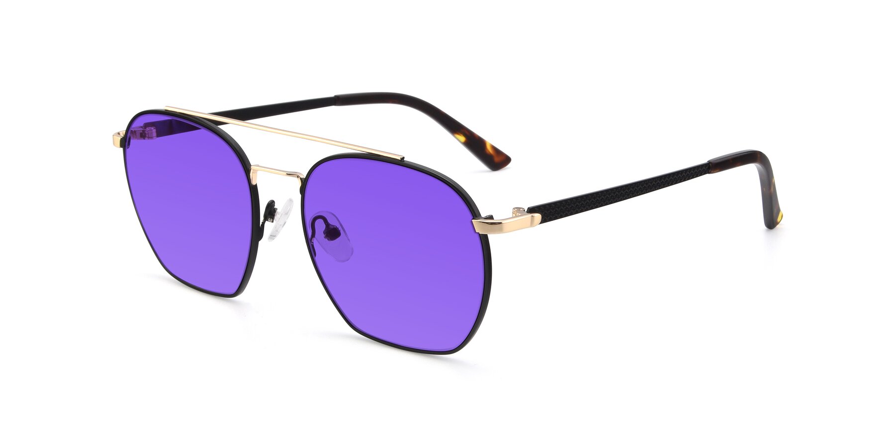 Angle of 9425 in Black-Gold with Purple Tinted Lenses