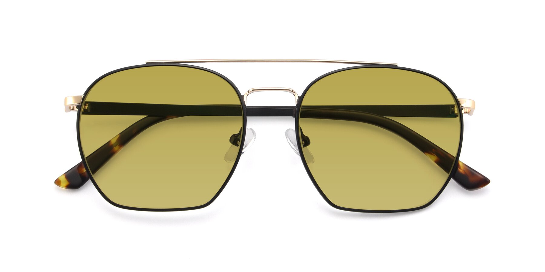 Folded Front of 9425 in Black-Gold with Champagne Tinted Lenses