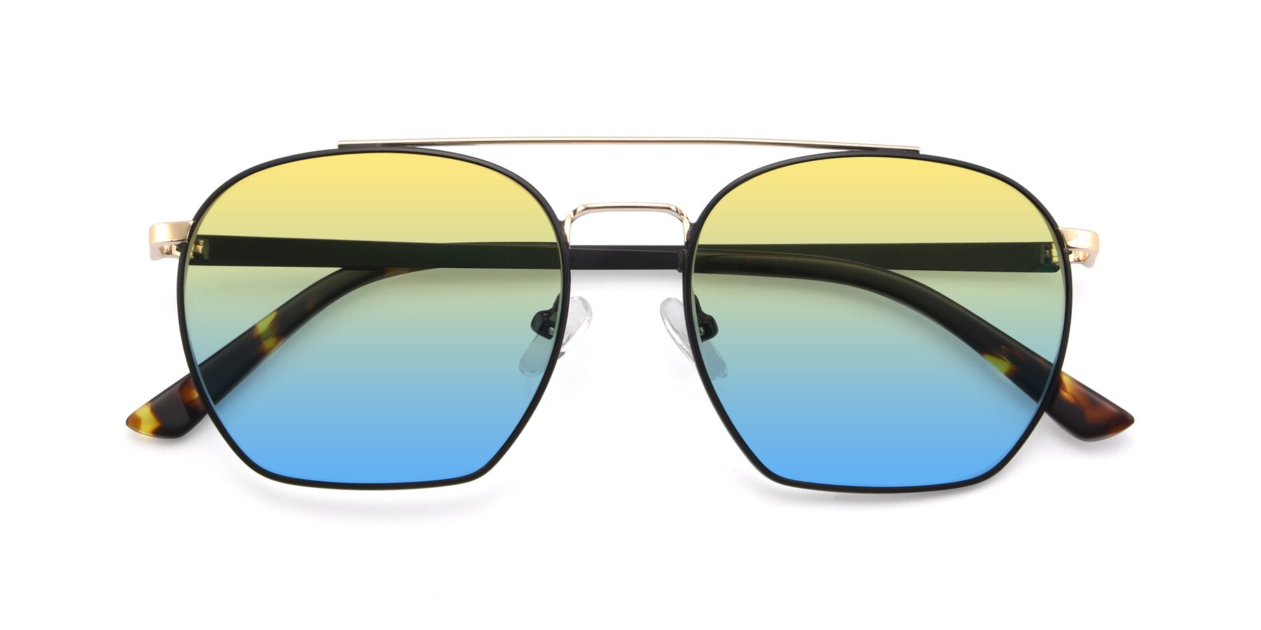 Folded Front of 9425 in Black-Gold with Yellow / Blue Gradient Lenses