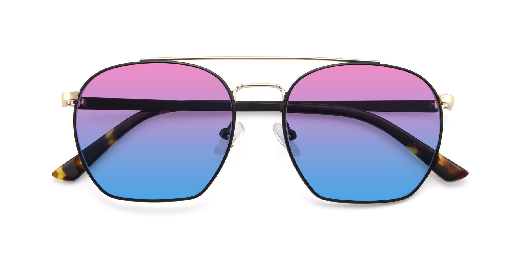 Folded Front of 9425 in Black-Gold with Pink / Blue Gradient Lenses