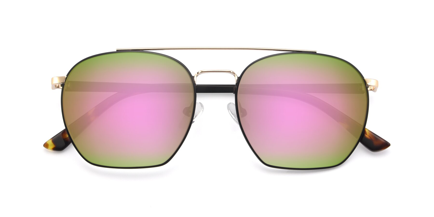 Folded Front of 9425 in Black-Gold with Pink Mirrored Lenses