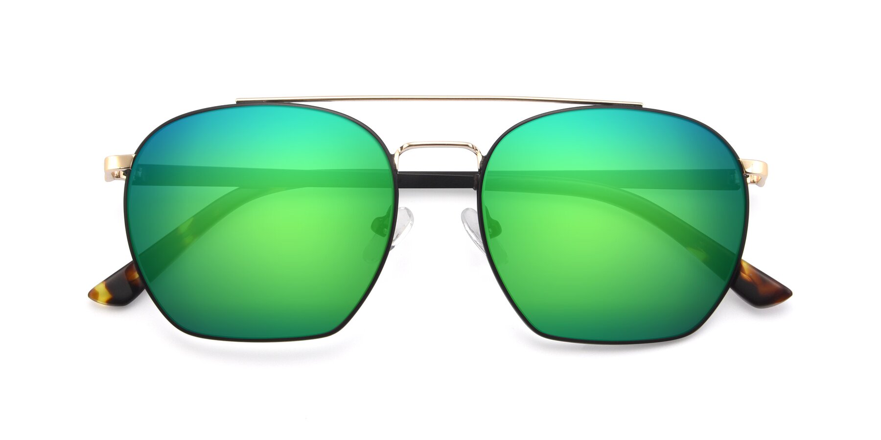 Folded Front of 9425 in Black-Gold with Green Mirrored Lenses