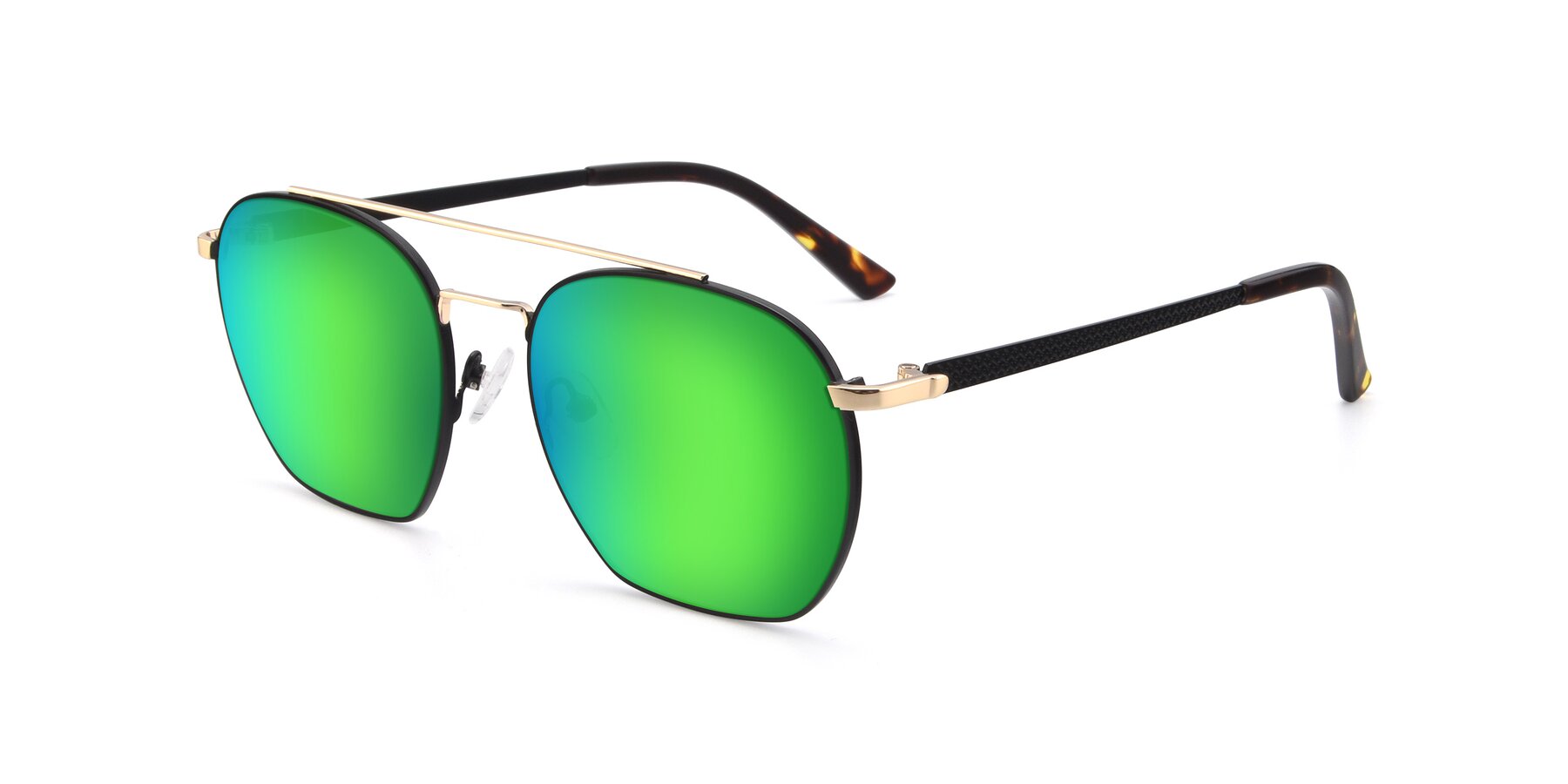 Angle of 9425 in Black-Gold with Green Mirrored Lenses