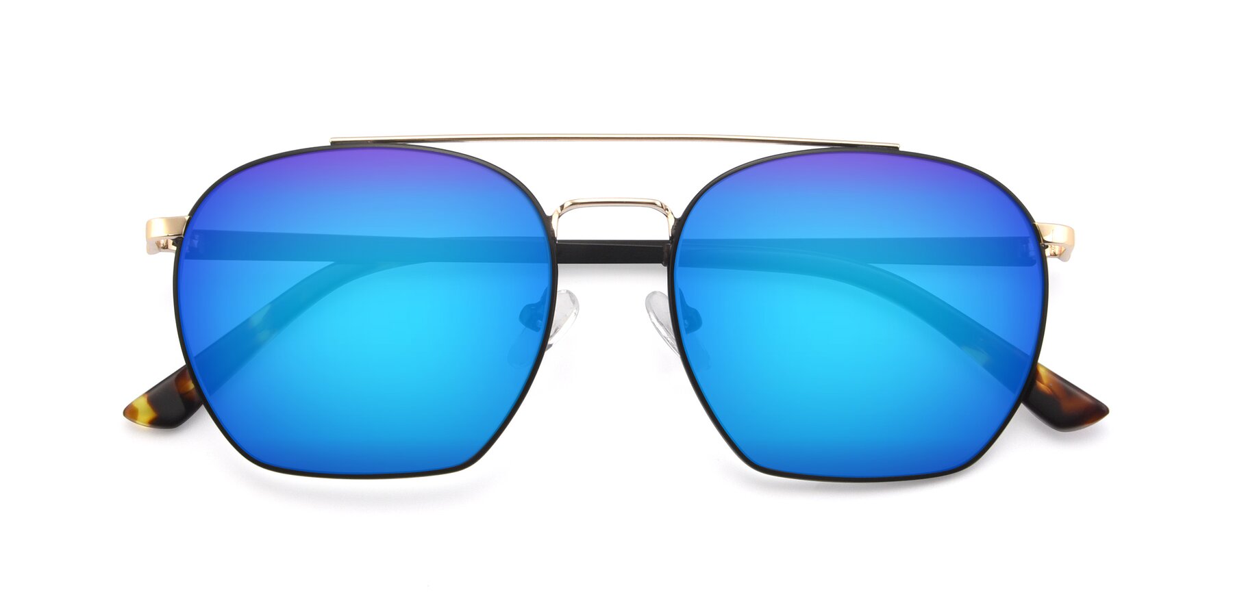 Folded Front of 9425 in Black-Gold with Blue Mirrored Lenses