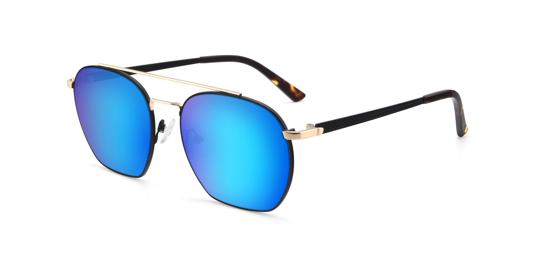 Angle of 9425 in Black-Gold with Blue Mirrored Lenses