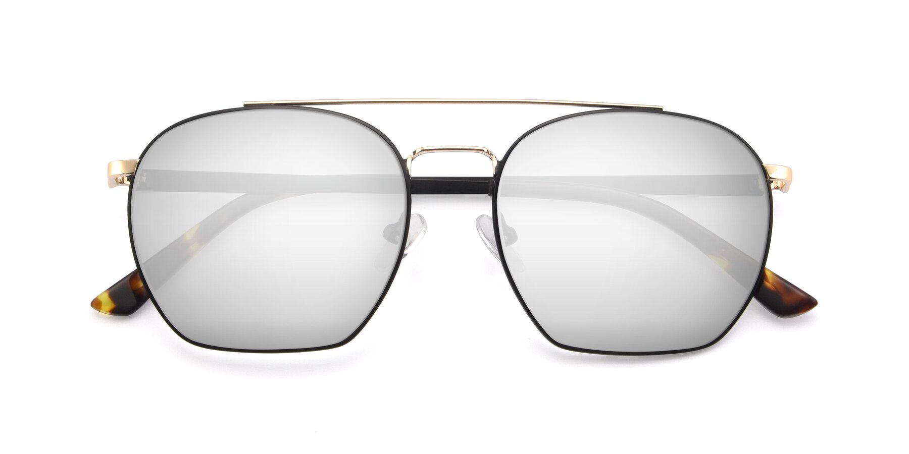Folded Front of 9425 in Black-Gold with Silver Mirrored Lenses