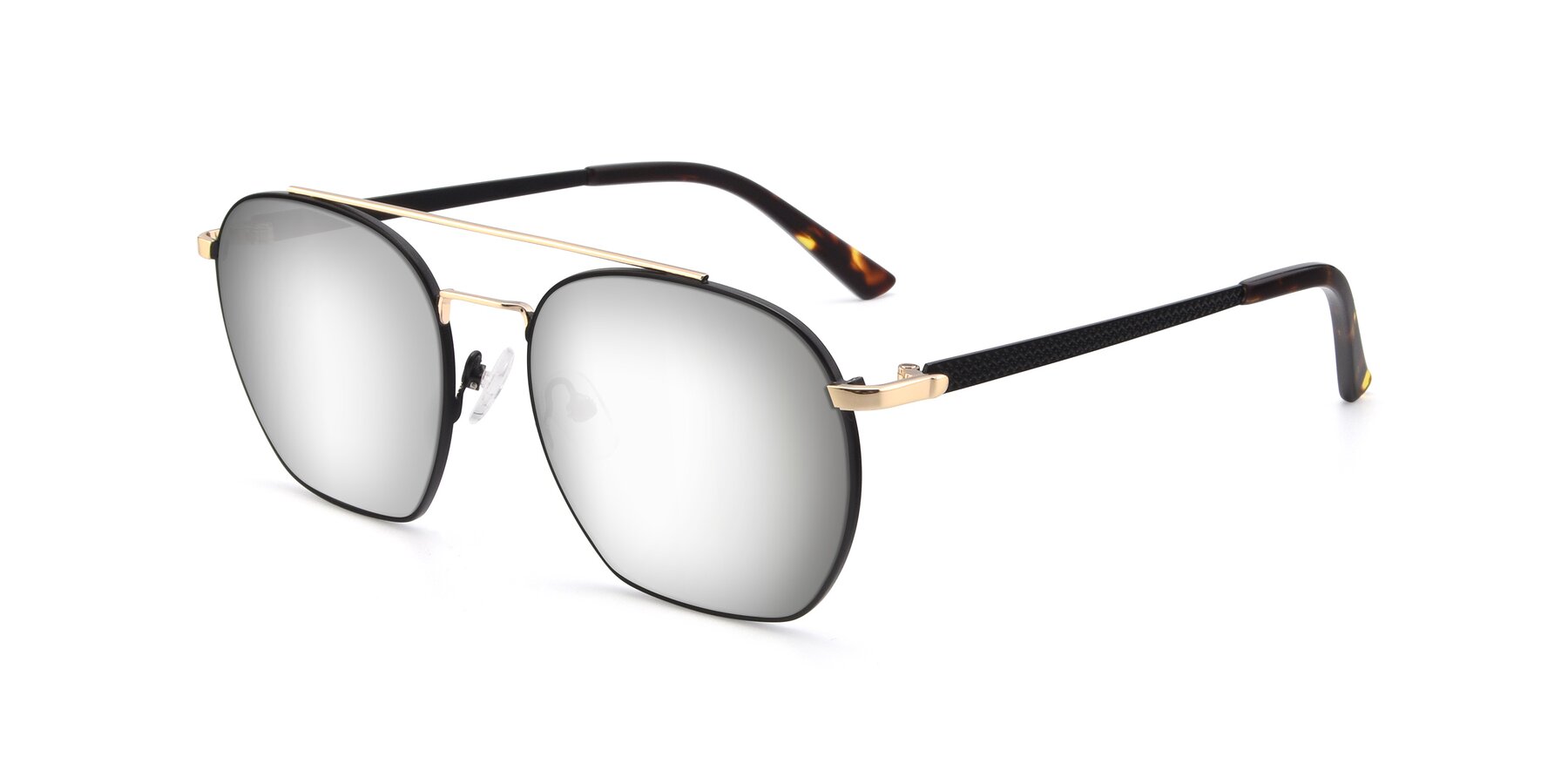 Angle of 9425 in Black-Gold with Silver Mirrored Lenses