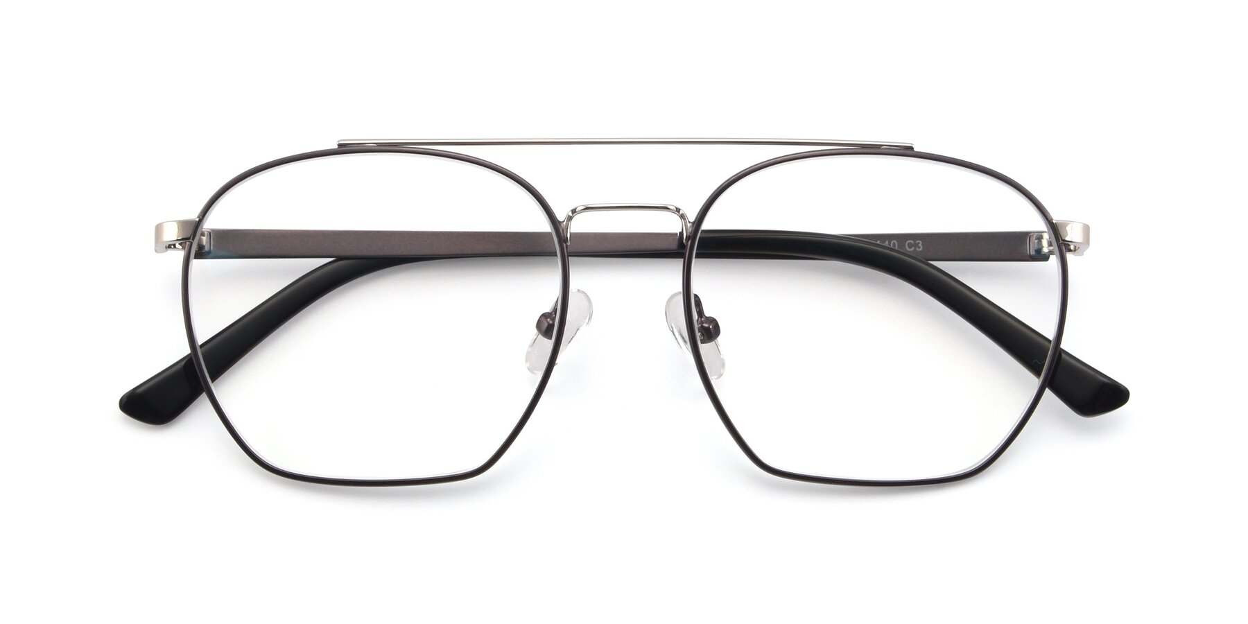 Folded Front of 9425 in Black-Silver with Clear Eyeglass Lenses