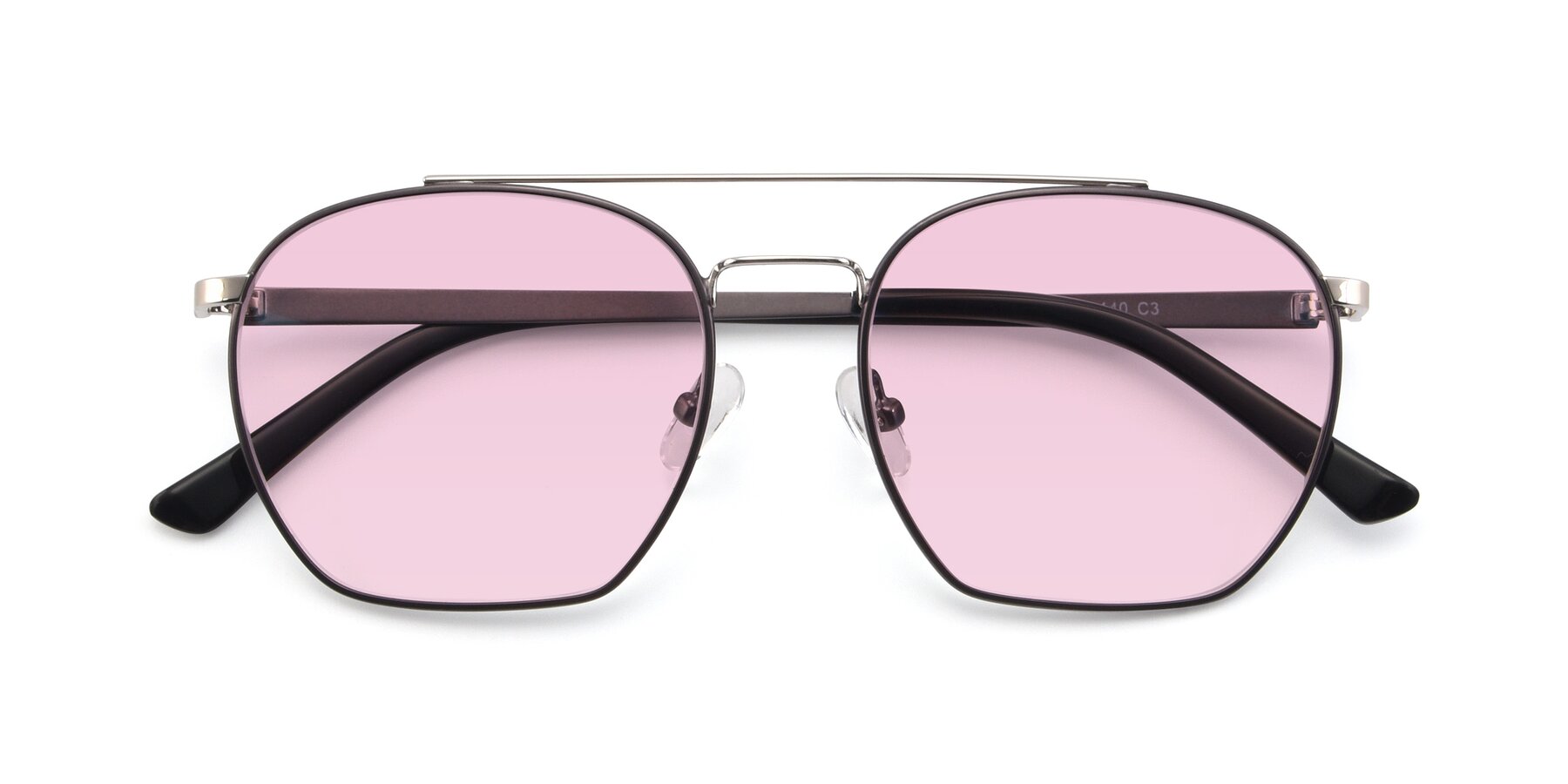 Folded Front of 9425 in Black-Silver with Light Pink Tinted Lenses