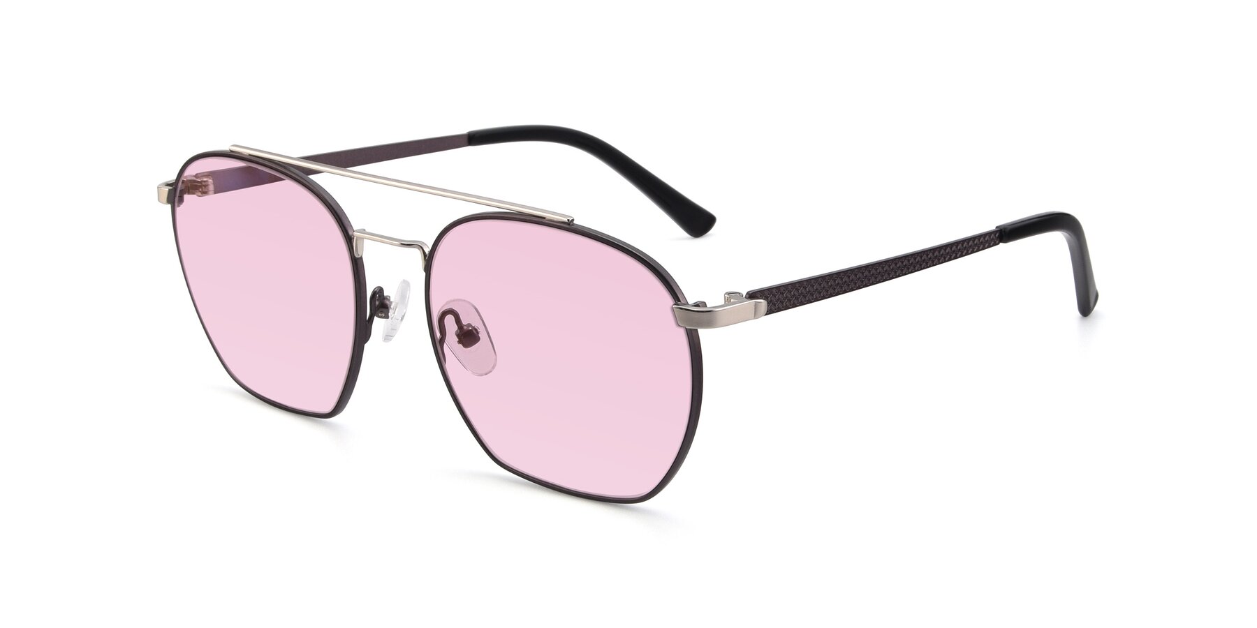 Angle of 9425 in Black-Silver with Light Pink Tinted Lenses