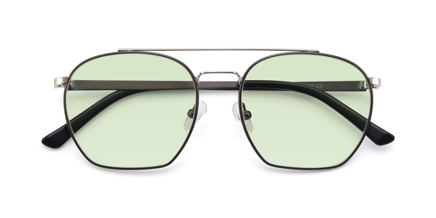 Folded Front of 9425 in Black-Silver with Light Green Tinted Lenses