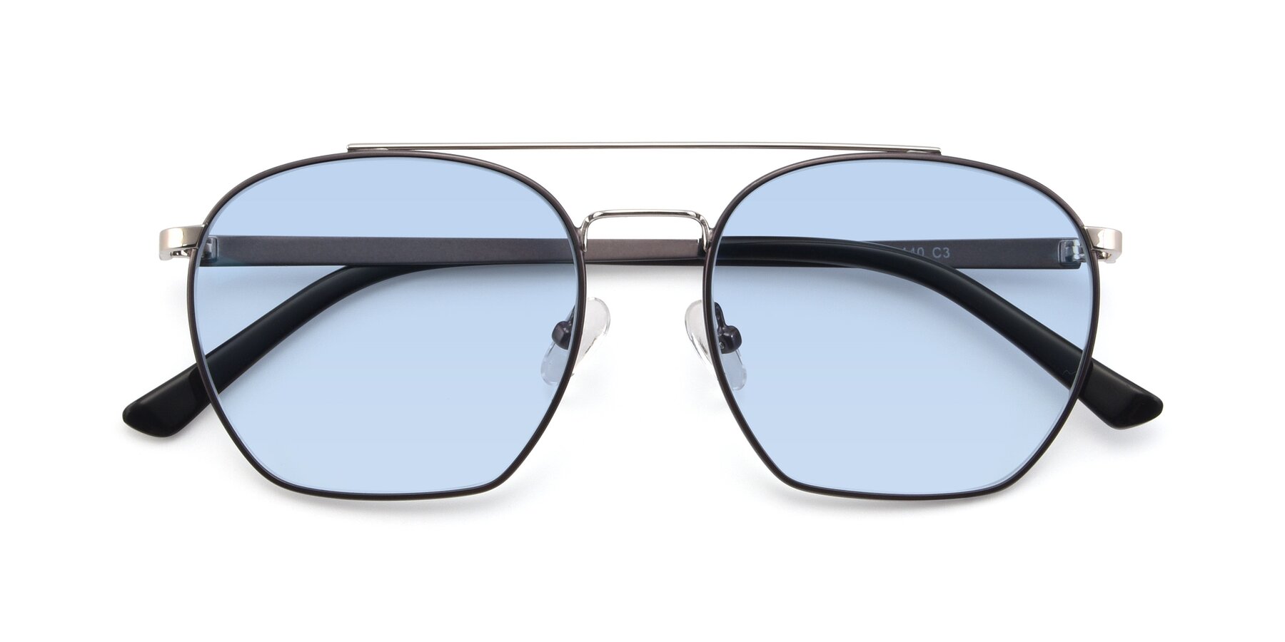 Folded Front of 9425 in Black-Silver with Light Blue Tinted Lenses