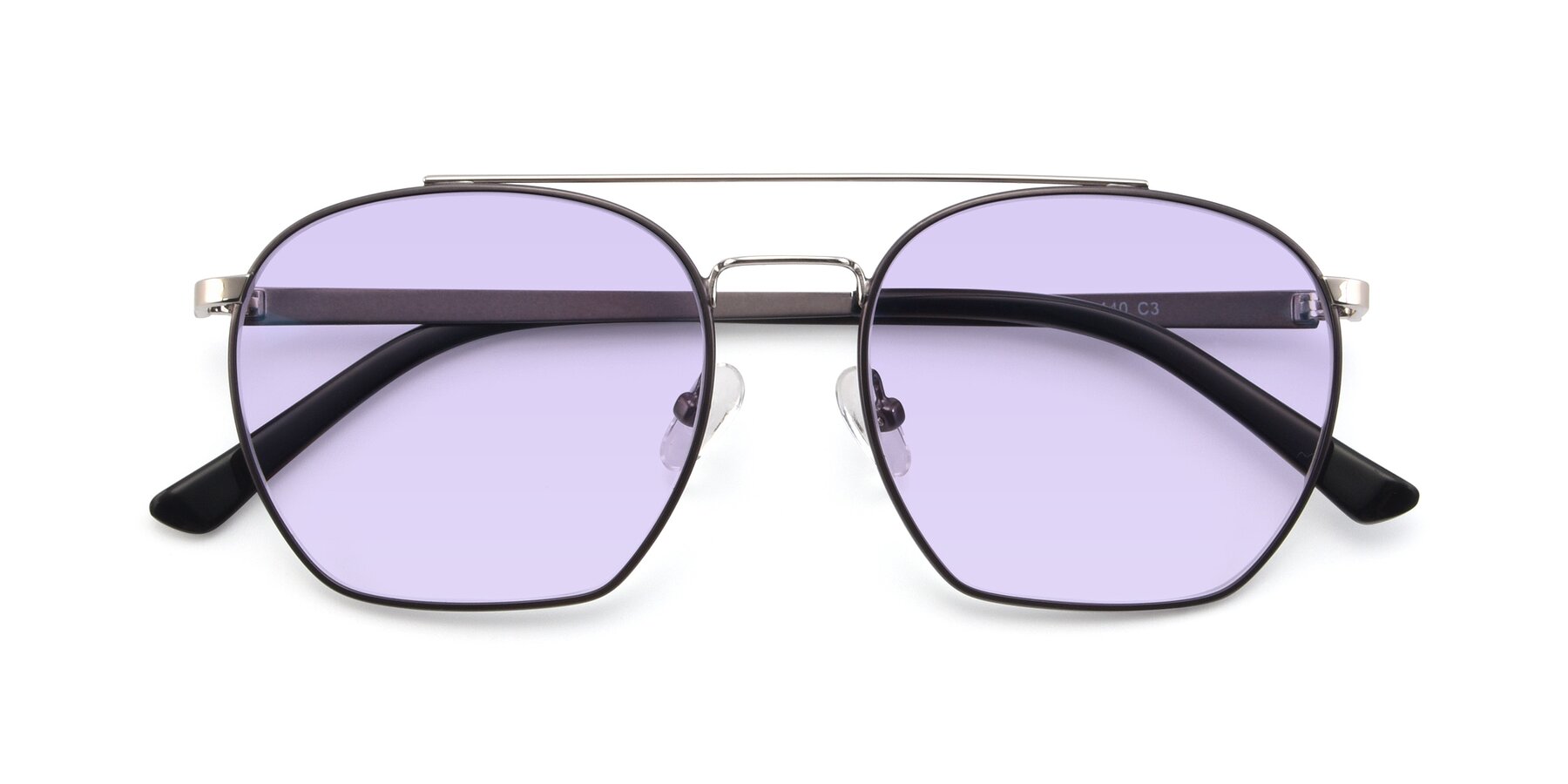 Folded Front of 9425 in Black-Silver with Light Purple Tinted Lenses