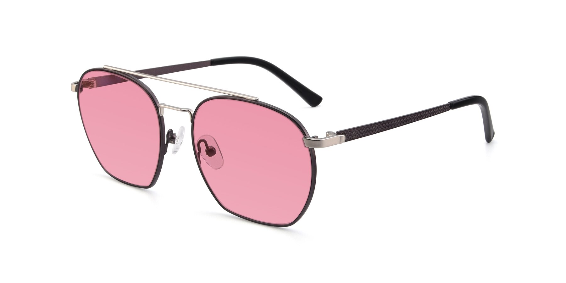 Angle of 9425 in Black-Silver with Pink Tinted Lenses