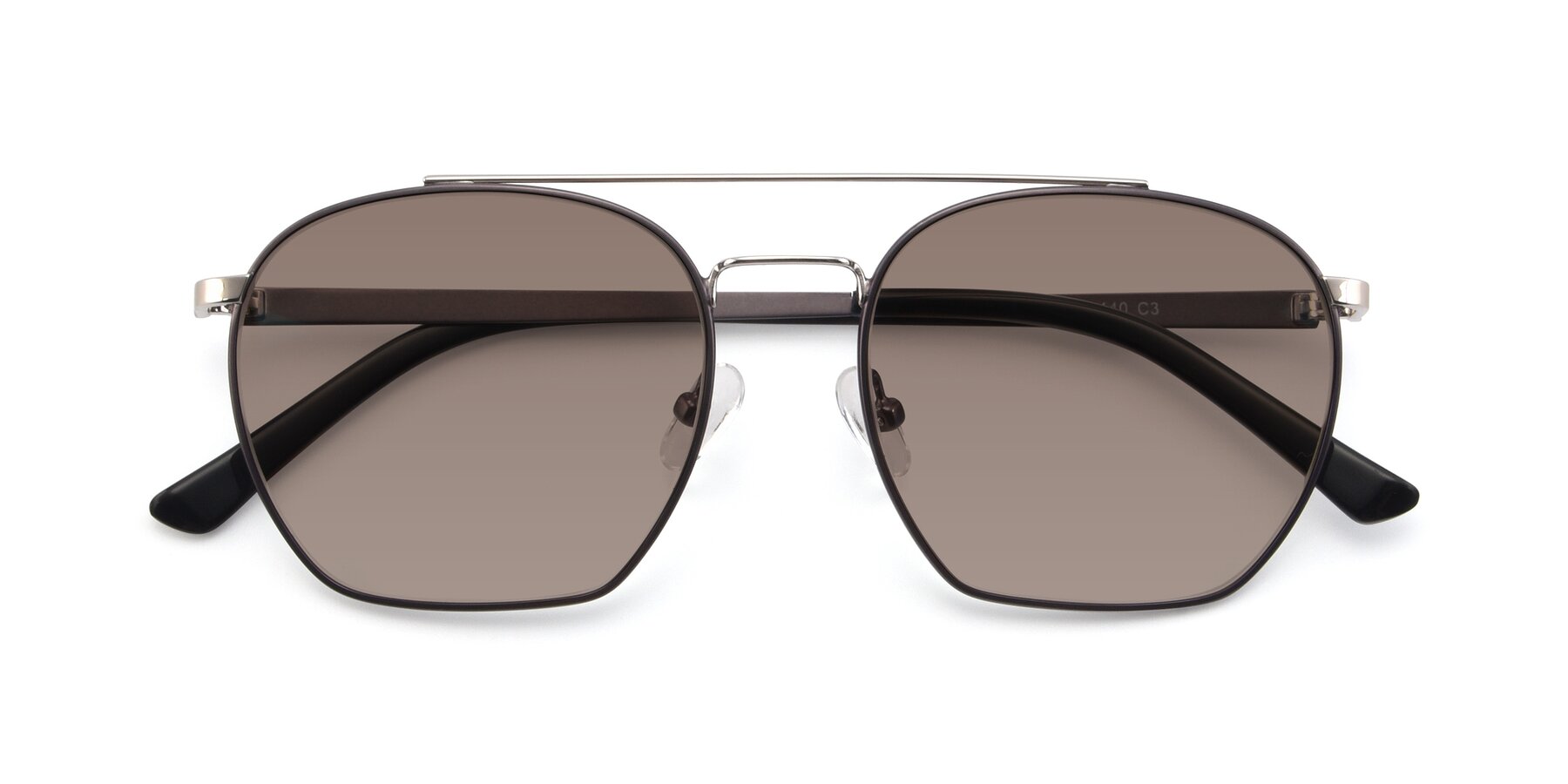 Folded Front of 9425 in Black-Silver with Medium Brown Tinted Lenses