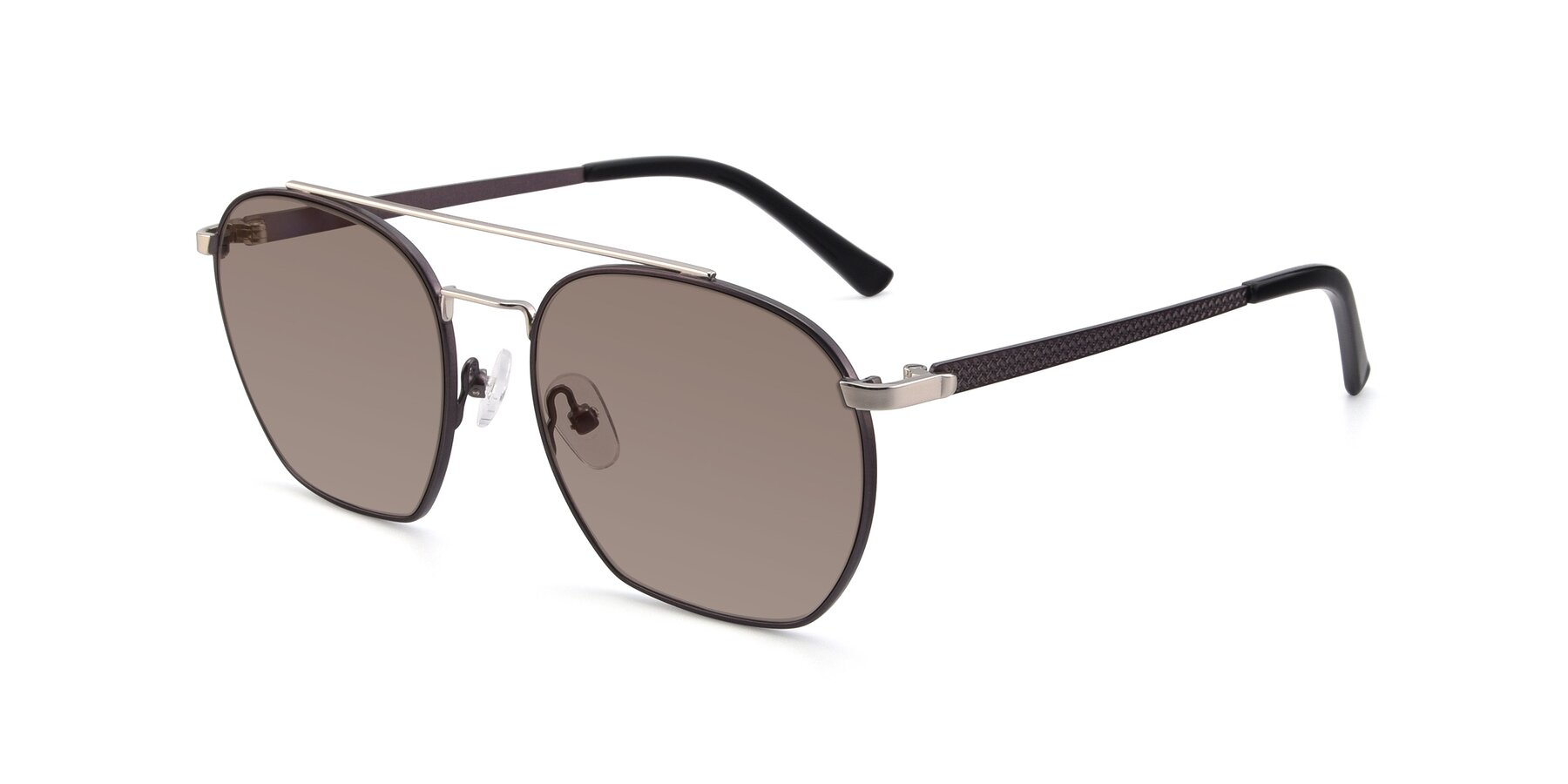 Angle of 9425 in Black-Silver with Medium Brown Tinted Lenses