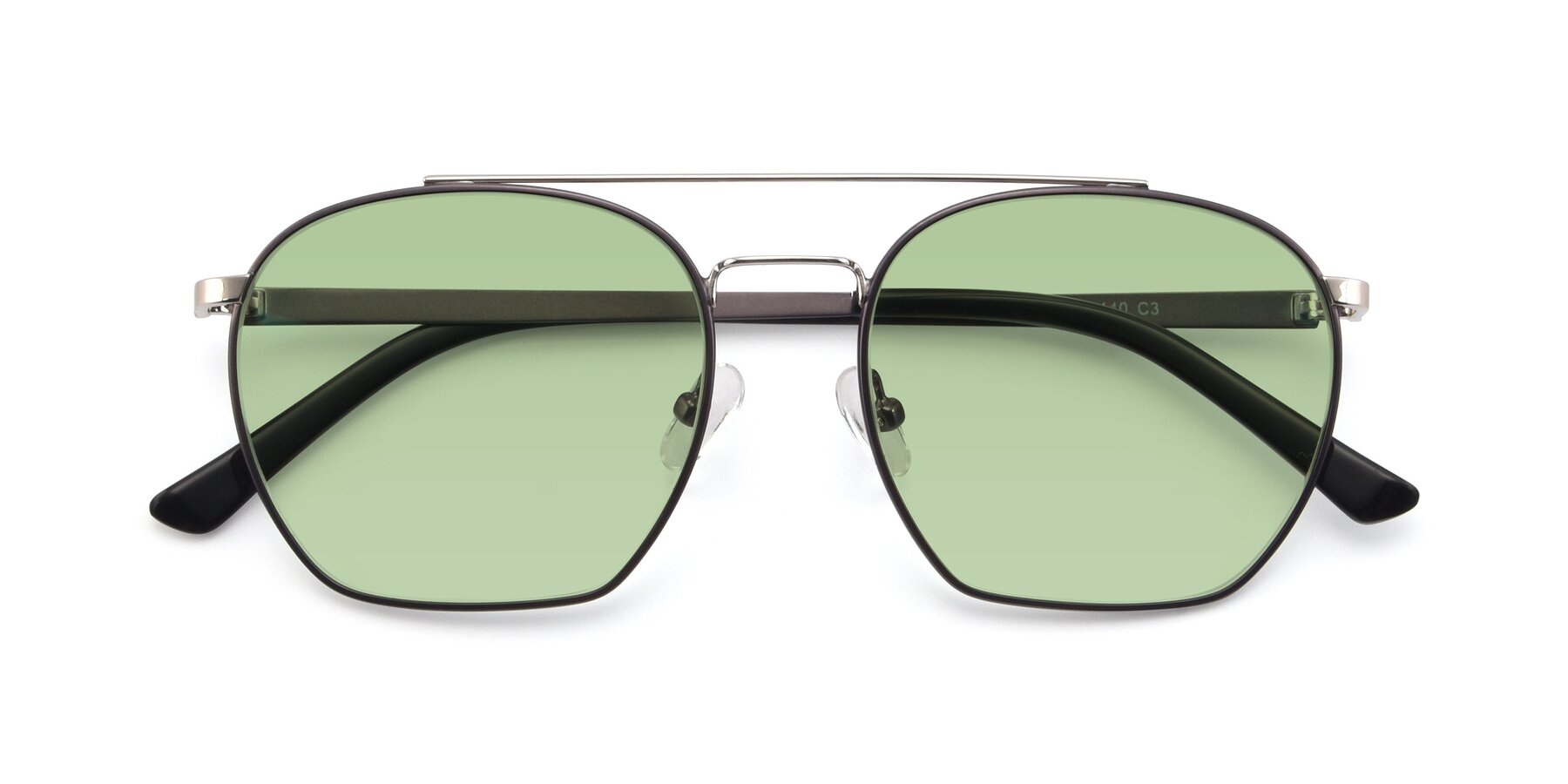 Folded Front of 9425 in Black-Silver with Medium Green Tinted Lenses