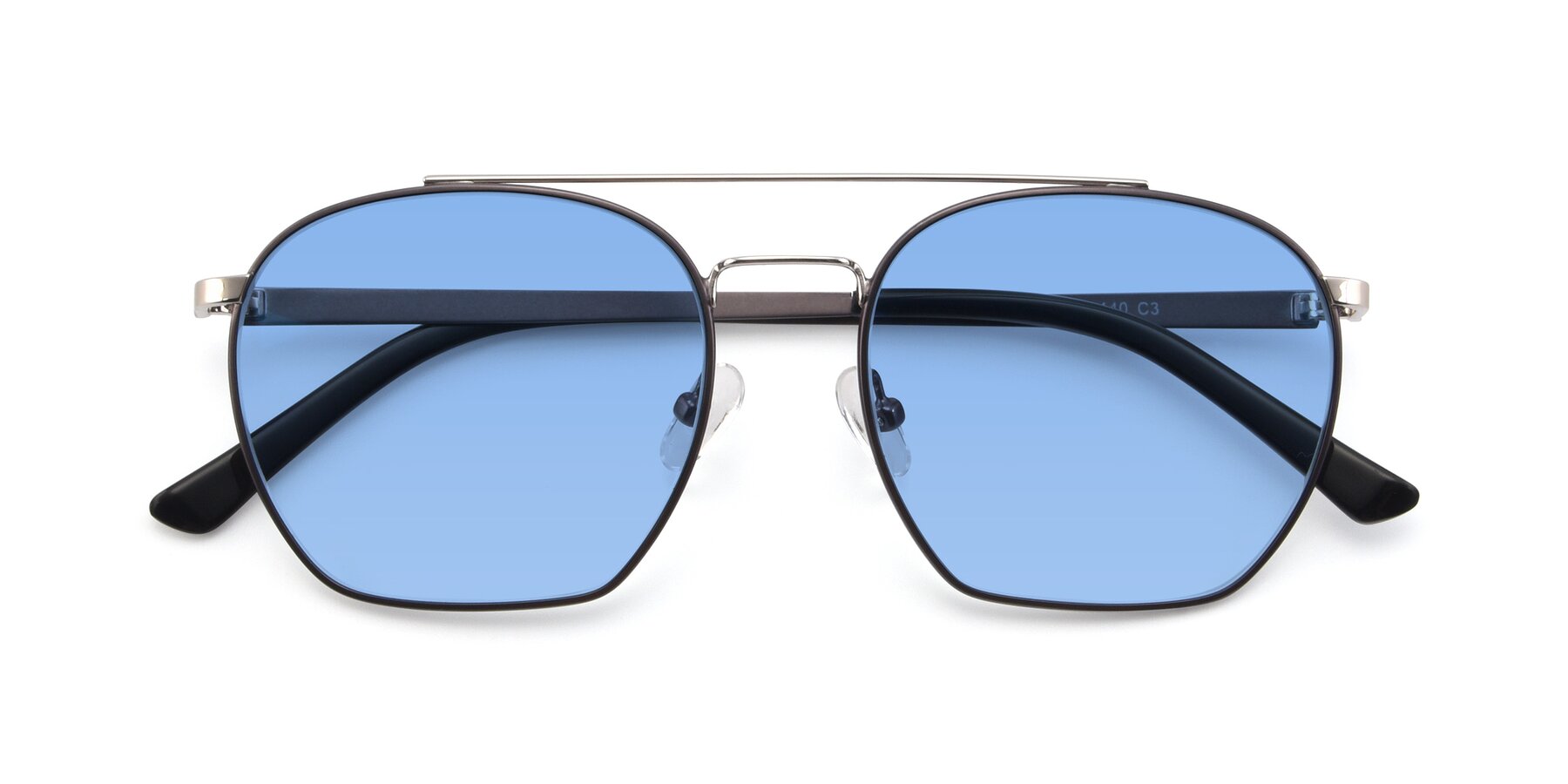 Folded Front of 9425 in Black-Silver with Medium Blue Tinted Lenses