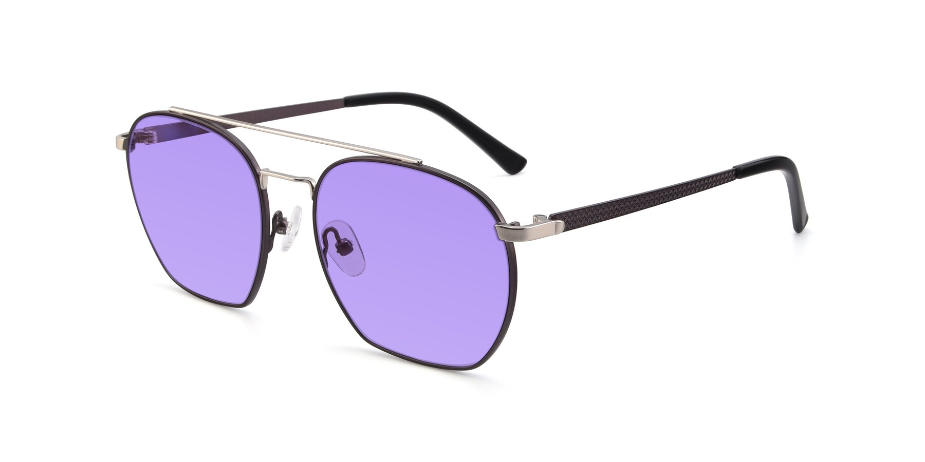 Angle of 9425 in Black-Silver with Medium Purple Tinted Lenses