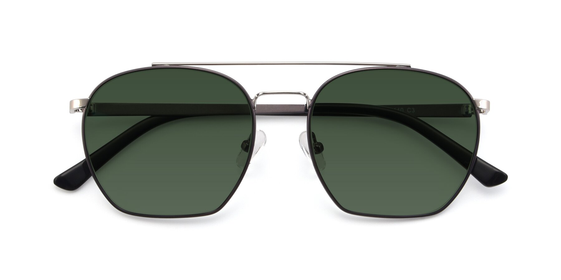 Folded Front of 9425 in Black-Silver with Green Tinted Lenses
