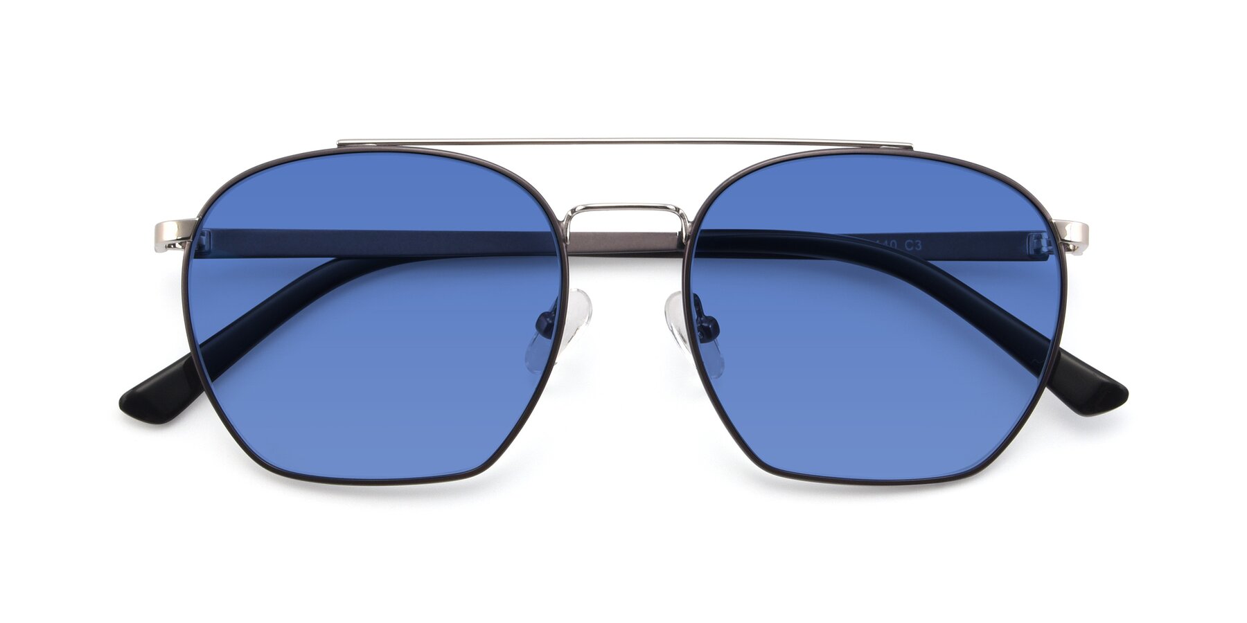 Folded Front of 9425 in Black-Silver with Blue Tinted Lenses
