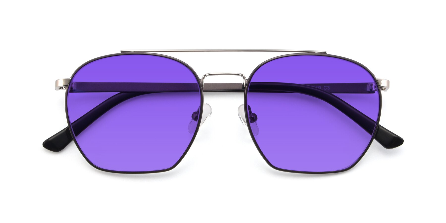 Folded Front of 9425 in Black-Silver with Purple Tinted Lenses