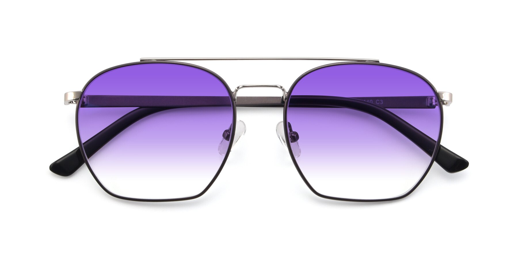 Folded Front of 9425 in Black-Silver with Purple Gradient Lenses