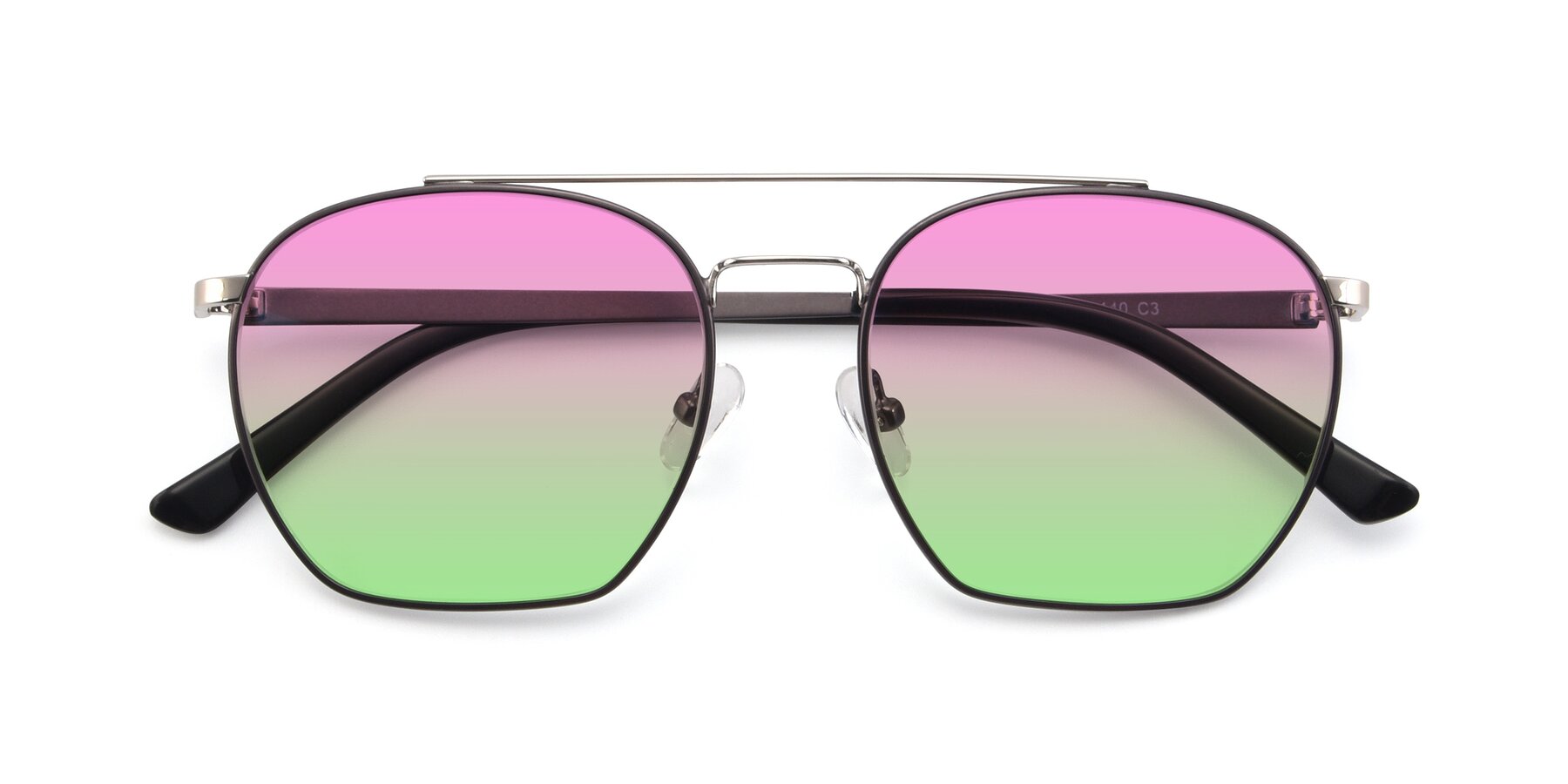 Folded Front of 9425 in Black-Silver with Pink / Green Gradient Lenses