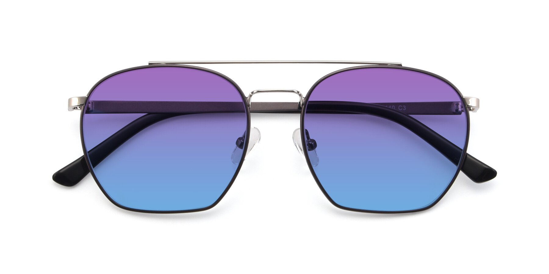 Folded Front of 9425 in Black-Silver with Purple / Blue Gradient Lenses