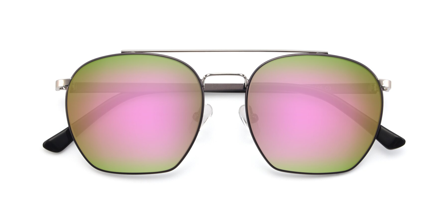 Folded Front of 9425 in Black-Silver with Pink Mirrored Lenses