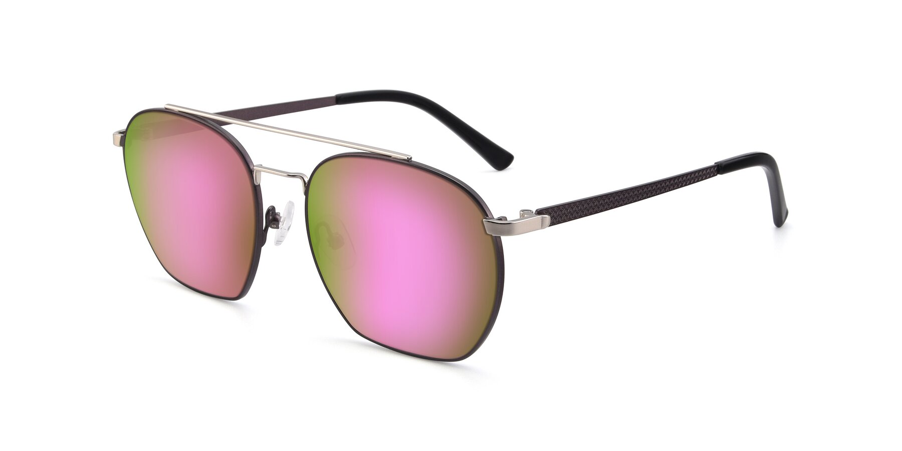 Angle of 9425 in Black-Silver with Pink Mirrored Lenses
